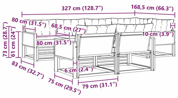 VidaXL Kültéri kanapé szett 7 pcs Természetes és Világosszürke