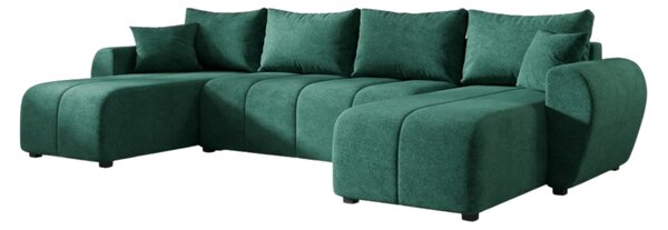 SEVIO U alakú kihúzható ülőgarnitúra, 311x145 cm, palackzöld + 2 párna INGYEN