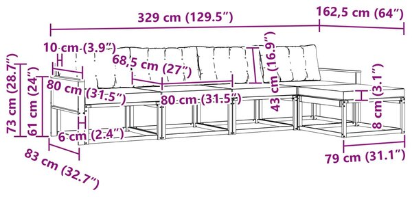 VidaXL Kültéri kanapé szett párnával 5 pcs Természetes és krémszínű