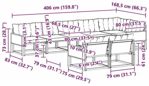 VidaXL Kültéri kanapé szett 8 pcs Természetes és Világosszürke