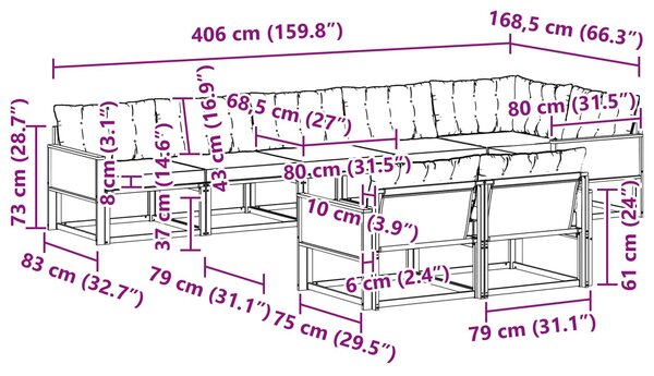 VidaXL Kültéri kanapé szett párnával 8 pcs Természetes és Fekete