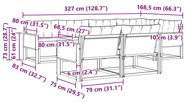 Kültéri kanapé szett párnával 7 pcs Természetes és Fekete