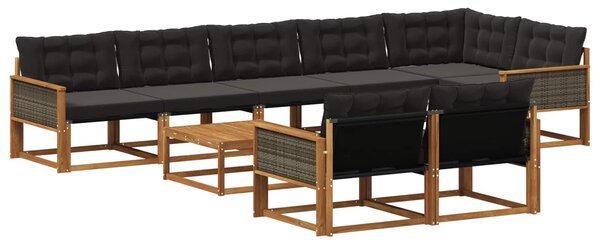 VidaXL Kültéri kanapé szett párnával 9 pcs Természetes és Fekete