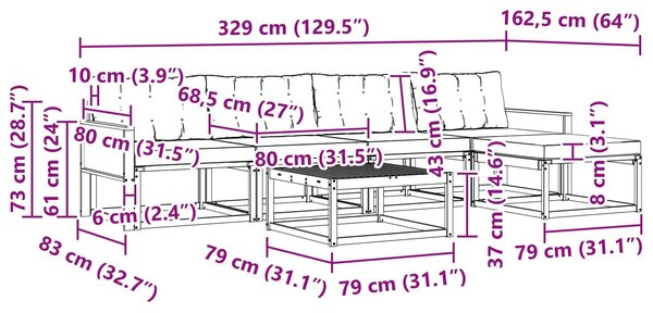VidaXL Kültéri kanapé szett párnával 6 pcs Természetes és Fekete
