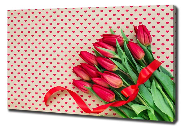 Vászonkép nyomtatás Tulipánok szívek