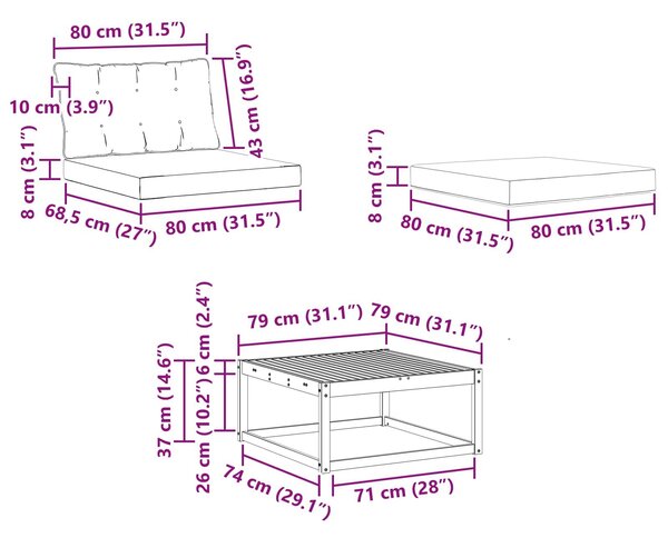 VidaXL Kültéri kanapé szett párnával 6 pcs Természetes és Fekete