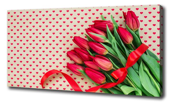 Vászonkép nyomtatás Tulipánok szívek