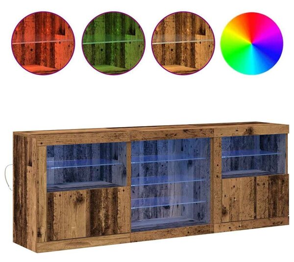 VidaXL LED tálaló LED -es lámpákkal Öreg fa 181,5 x 37 x 67 cm Faanyag