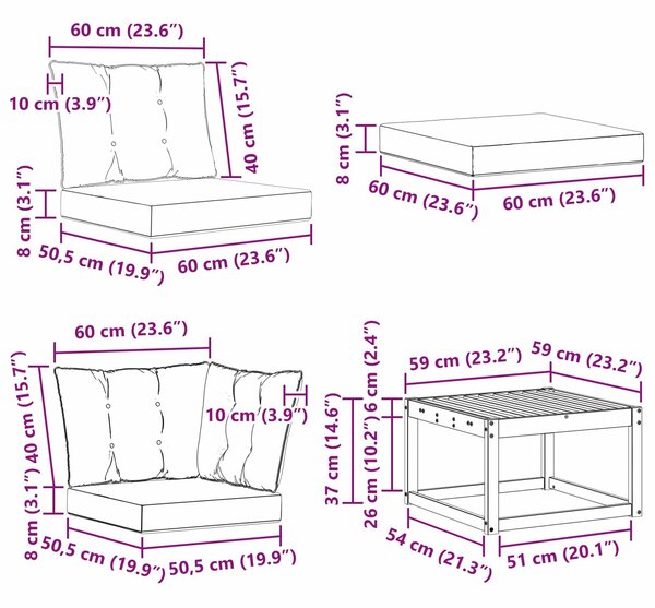 VidaXL Kültéri kanapé szett párnával 9 pcs Természetes és Fekete