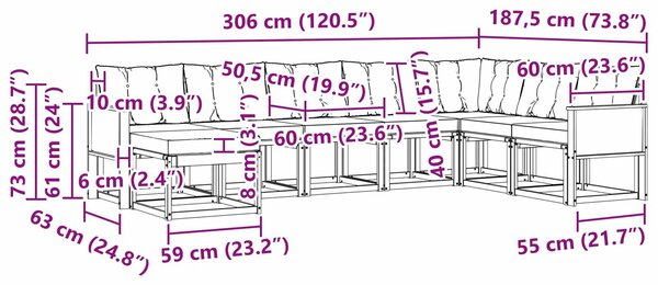 VidaXL Kültéri kanapé szett párnával 8 pcs Természetes és bézs