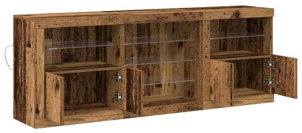 VidaXL LED tálaló LED -es lámpákkal Öreg fa 181,5 x 37 x 67 cm Faanyag