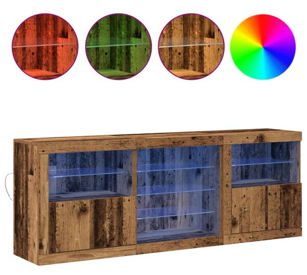 VidaXL LED tálaló LED -es lámpákkal Öreg fa 181,5 x 37 x 67 cm Faanyag