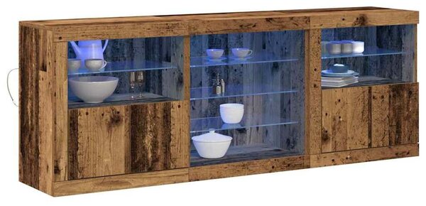 VidaXL LED tálaló LED -es lámpákkal Öreg fa 181,5 x 37 x 67 cm Faanyag