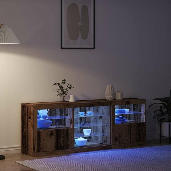 VidaXL LED tálaló LED -es lámpákkal Öreg fa 181,5 x 37 x 67 cm Faanyag