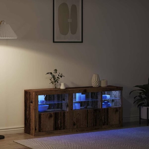 VidaXL Széf LED -es lámpákkal Régi fa 162 x 37 x 67 cm Faanyag