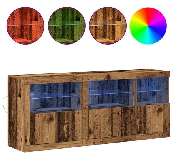 VidaXL Széf LED -es lámpákkal Régi fa 162 x 37 x 67 cm Faanyag
