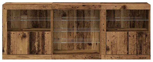 VidaXL LED tálaló LED -es lámpákkal Öreg fa 181,5 x 37 x 67 cm Faanyag