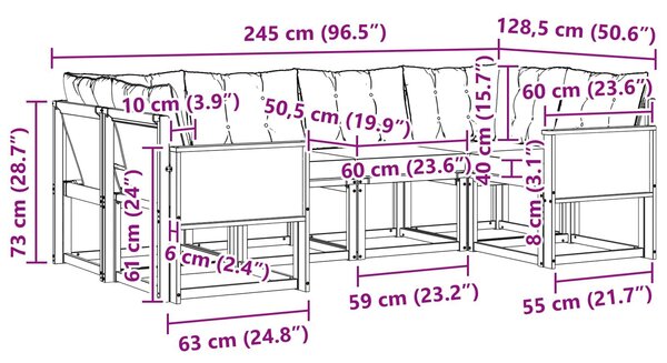 VidaXL Kültéri kanapé szett párnával 6 pcs Természetes és Fekete