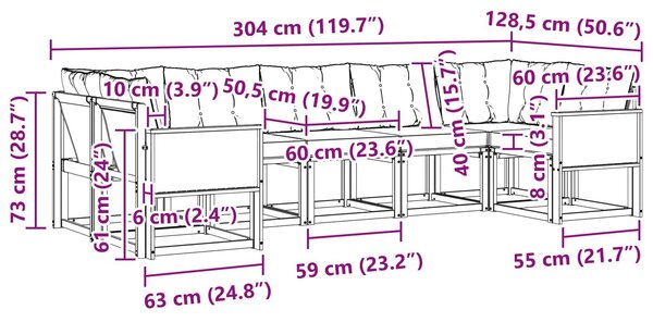 VidaXL Kültéri kanapé szett 7 pcs Természetes és Világosszürke