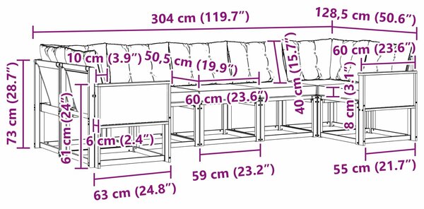 VidaXL Kültéri kanapé szett párnával 7 pcs Természetes és Fekete