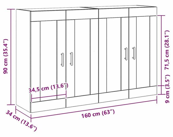 VidaXL Fali szekrény 2 pcs Musta tammi 160 x 34 x 90 cm Faanyag