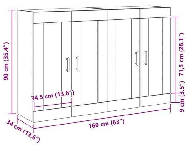 VidaXL Fali szekrény 2 pcs Musta tammi 160 x 34 x 90 cm Faanyag