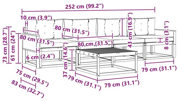 VidaXL Kültéri kanapé szett 5 pcs Természetes és Világosszürke