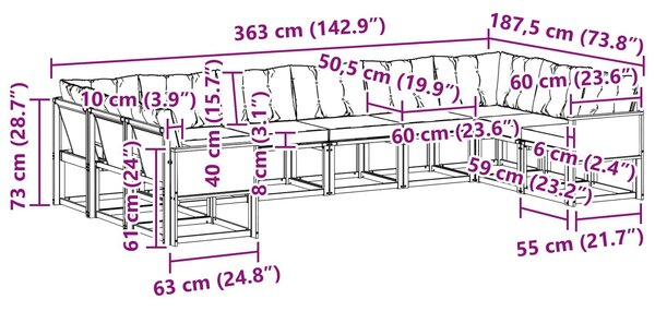 VidaXL Kültéri kanapé szett 10 pcs Természetes és Világosszürke