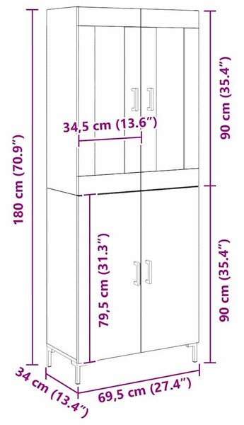 VidaXL Magasfiú 2 db Régi fa 69,5 x 34 x 180 cm Szerelt Fa