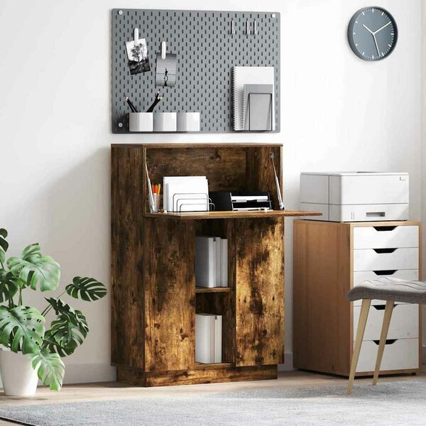 VidaXL Asztal polcokkal Füstölt tölgy 71.5 x 31.5 x 106.5 cm Faanyag