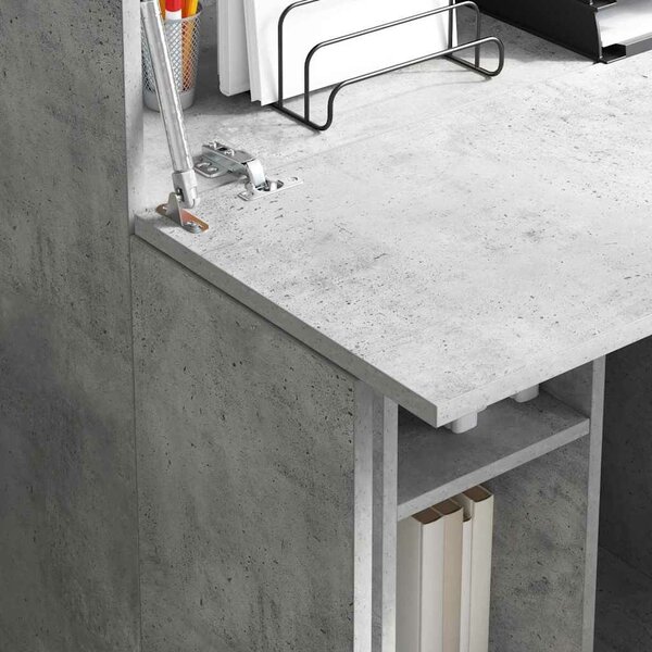 VidaXL Asztal polcokkal Beton Szürke 71.5 x 31.5 x 106.5 cm Faanyag