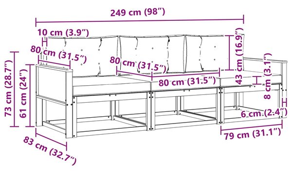 VidaXL Kültéri kanapé szett párnával 3 pcs Természetes és antracit