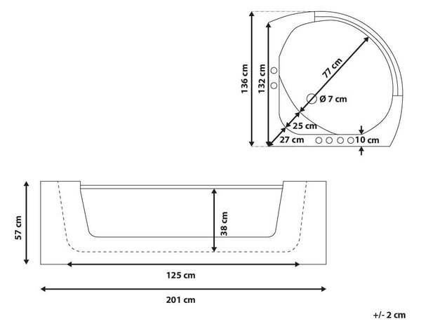 Sarok hidromasszázs kád LED világítással MANGLE 187 x 136 cm Fehér