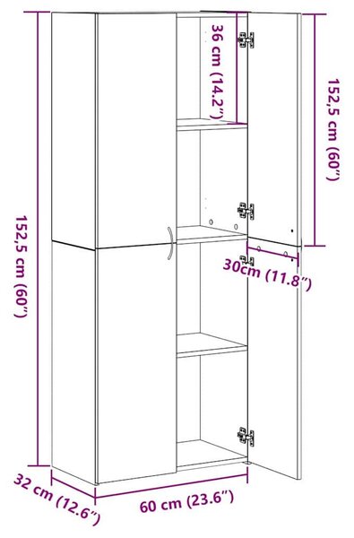 VidaXL Irodai szekrény polcokkal 2 pcs Régi fa 60 x 32 x 153 Faanyag