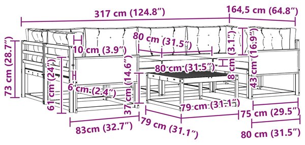 VidaXL Kültéri kanapé szett párnával 7 pcs Természetes és krémszínű