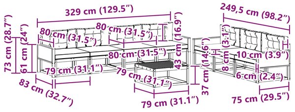 VidaXL Kültéri kanapé szett párnával 8 pcs Természetes és bézs