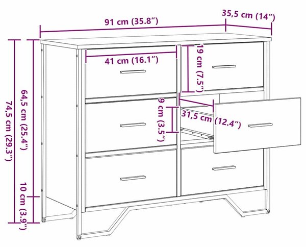 VidaXL Fiókos Szekrény fiókkal Öreg fa 91 x 35.5 x 74.5 cm Faanyag