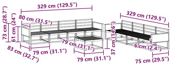 VidaXL Kültéri kanapé szett 9 pcs Természetes Tömör Akácfa
