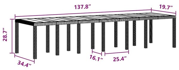 VidaXL Kerti Asztal Antracit 350 x 100 x 73 cm polirattan
