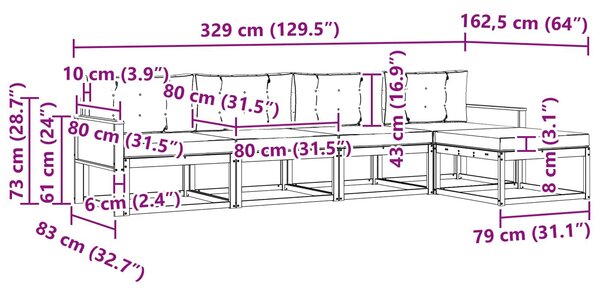 VidaXL Kültéri kanapé szett párnával 5 pcs Természetes és krémszínű