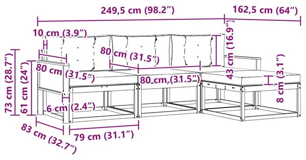 VidaXL Kültéri kanapé szett 4 pcs Természetes és Világosszürke