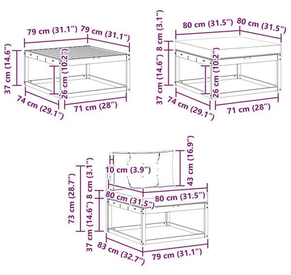 VidaXL Kültéri kanapé szett 6 pcs Fehér és Krém színű 79 x 79 x 37 cm