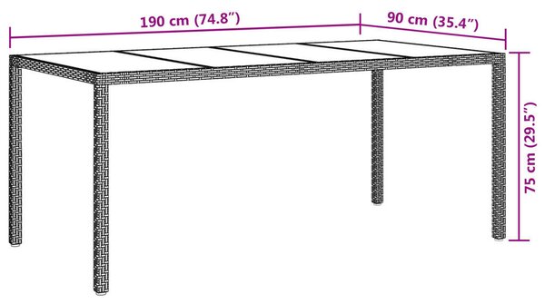 VidaXL Kerti Étkezőasztal Fekete 190 x 90 x 75 cm Poli rattan