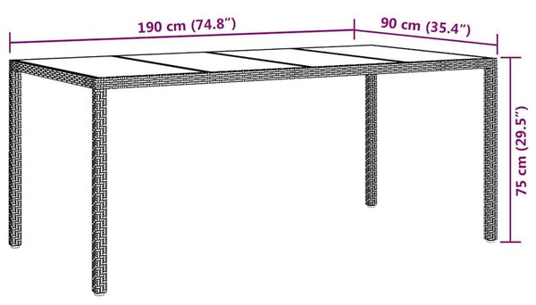VidaXL Kerti Étkezőasztal Fekete 190 x 90 x 75 cm Poli rattan
