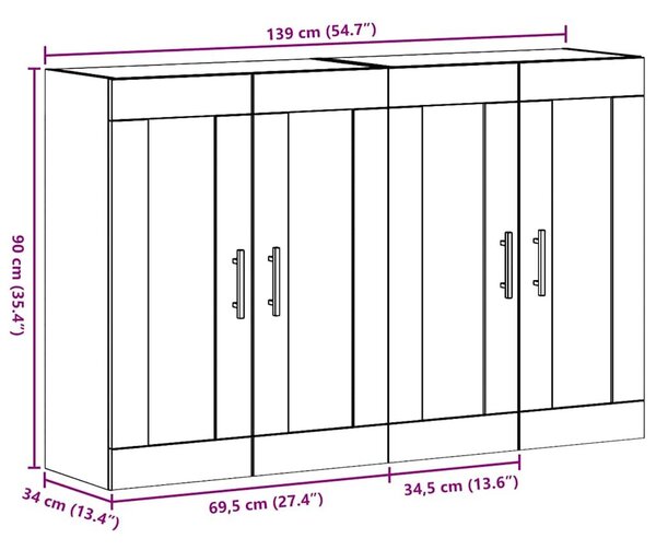 VidaXL Fali Szekrények 2 pcs Artisan tölgy és Fekete 69.5 x 34 x 90 cm