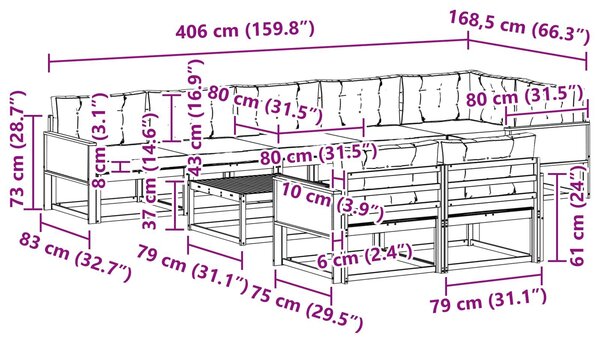 VidaXL Kültéri kanapé szett párnával 9 pcs Természetes és antracit