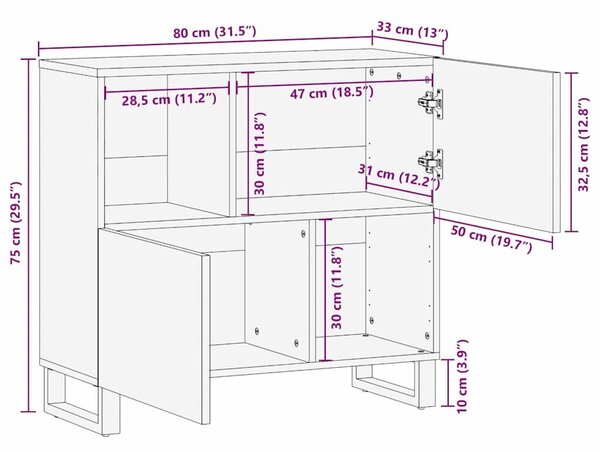 VidaXL Komód Barna 80 x 33 x 75 cm tömör mangófa