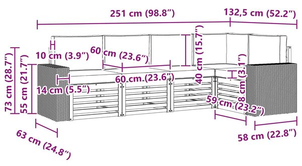 VidaXL Szegmentált kanapé szett 5 pcs Természetes és bézs Tömör Akácfa