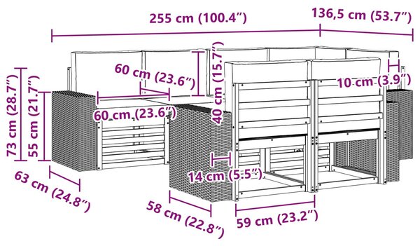 VidaXL Szegmentált kanapé szett 7 pcs Természetes és krémszínű
