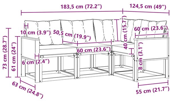 VidaXL Kültéri kanapé szett párnával 4 pcs Természetes és krémszínű